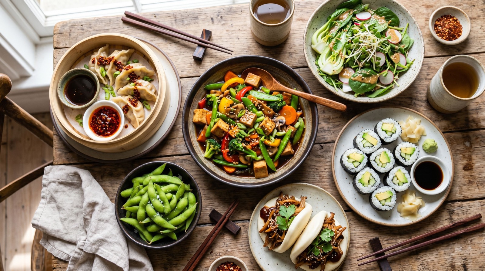 An assortment of dishes from different world cuisines